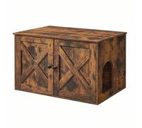 Shein Mueble Arenero para Gatos, Caja de Arena Oculta con Separador Extraíble, Mesa Auxiliar, Casa de Interior para Gatos, 80 x 53 x 50 cm, Marrón Rústico