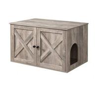 Shein Mueble Arenero para Gatos, Caja de Arena Oculta con Separador Extraíble, Mesa Auxiliar, Casa de Interior para Gatos, 80 x 53 x 50 cm, Greige