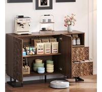 Shein Mueble auxiliar 120 * 40 * 78,5 cm - Serie "Leaf Poetry" - Veta de nogal oscuro con relieve de hoja - Patas de metal, 2 puertas y 2 cajones - Apto par
