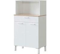 Shein Mueble auxiliar de cocina Habitdesign con 2 puertas + 1 con modelo Kira, acabado en blanco artik y roble canadiense, de medidas: 126 cm de alto x 72 c