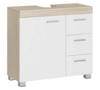 Shein Mueble Bajo Lavabo, Armario de Baño, 3 Cajones, 2 Compartimentos Detrás de la Puerta, Apto para Lavabos con Pedestal, con Pies, 30 x 70 x 64 cm, Blanc