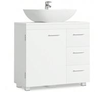 Shein Mueble Bajo Lavabo, Armario de Baño, 3 Cajones, 2 Compartimentos Detrás de la Puerta, Apto para Lavabos con Pedestal, con Pies, 30 x 70 x 64 cm, Blanc