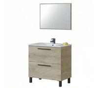 Shein Mueble Baño, Armario Athenea Industrial 2 Cajones Espejo 80x80x45 cm Roble Alaska Soft Close Tiradores y Patas Negra. Ideal Almacenaje, Kit Montaje In