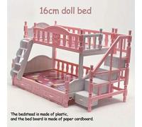 Shein Mueble cama de matrimonio de 1:12 para casa de muñecas, cama litera de princesa rosa con escaleras, accesorios de muñecas de 6.3 pulgadas, escena de h