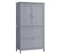 Shein Mueble de Baño, Armario de Baño, Armario de Cocina, Armario Almacenaje con 2 Cajones y 2 Puertas, Estante Regulable, 30 x 60 x 110 cm, Blanco/Gris Pal