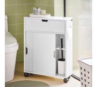 Shein Mueble de baño con estante nicho BZR31-W, carrito auxiliar con 2 puertas correderas y 1 cajonera abatible, color blanco. Medidas aproximadas: 52 x 68