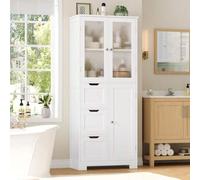 Shein Mueble de baño, mueble de baño alto con 3 puertas y 3 cajones, mueble de cocina para salón, cocina, comedor, oficina, 143,2 x 60 x 30 cm, color blanco