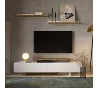 Shein Mueble Salón Opole Mueble Tv 2 Puertas Abatibles Blanco y Roble Claro 180 cm