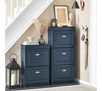 Shein Mueble Zapatero Estrecho con Cajón y Ganchos - Zapatero Estrecho Entrada Recibidor de 3 Puertas para 12 Pares - Mueble Recibidor Entrada Azul MDF 53x2