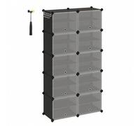 Shein Mueble Zapatero Plástico, 10 Compartimentos, Zapatero Modular, Estantería Modular de Plástico, 30 x 40 x 30 cm Cada Cubo, con Puerta, Marco de Acero,