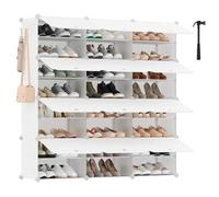 Shein Mueble Zapatero Plástico, 12 Compartimentos para 48 Pares de Zapatos, con Puertas, Estructura de Acero y Estantes de Plástico, Armario para Dormitorio