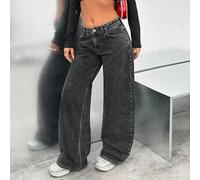 Shein MUJER PANTALÓN VAQUERO ANCHO DE CINTURA BAJA LAVADO GRIS ÁCIDO