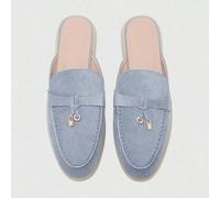 Shein Mulas de ante azul cómodas y con estilo para mujer, mocasines planos y casuales adecuados para uso al aire libre, trabajo y uso diario