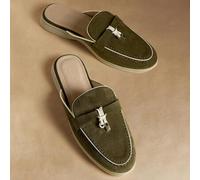 Shein Mulas planas de ante azul cómodas y con estilo para mujer, adecuadas para ir al trabajo, actividades al aire libre, compras, y uso diario