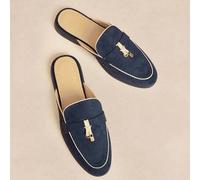 Shein Mulas planas de ante azul cómodas y con estilo para mujer, adecuadas para ir al trabajo, actividades al aire libre, compras, y uso diario