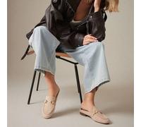 Shein Mulas sin talón de ante beige con hebilla de caballo y puntada de mocasín para mujer - Elegantes y fáciles de combinar