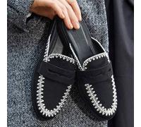 Shein Mules de ante cómodas para mujer, zapatos planos casuales negros adecuados para ir al trabajo, actividades al aire libre y uso diario