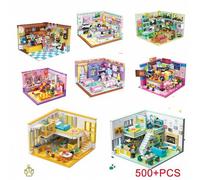 Shein Múltiples Estilos Bloques de Construcción Miniatura con Tema Femenino Escena Interior Realista, Modelo de Ensamblaje de Casa con Vista de Calle, Rompe