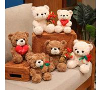Shein Muñeco de peluche de oso de peluche con rosa, muñeco de peluche de oso de peluche abrazando un corazón de ángel sanador, regalo del Día de San Valentí
