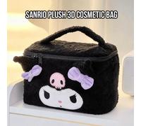 Shein Neceser 3D de peluche negro Kuromi de Sanrio, bonito, resistente, suave y esponjoso, de gran capacidad, ideal para viajes, gimnasio, escuela u oficina
