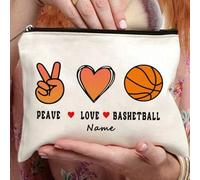 Shein Neceser de maquillaje con tema de baloncesto - Diseño divertido e inspirador "Paz Amor Baloncesto" - Bolsa con cremallera, estuche versátil de viaje p