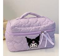 Shein Neceser de terciopelo Sanrio Cloud, gran capacidad, varios colores (Kuromi), bonitos dibujos animados, doble cremallera, tela resistente de alta calid