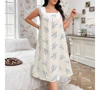 Shein Negligé con cuello cuadrado y encaje de contraste, estampado floral de gasa, talla grande. Vestido de dormir Moo Moo con esplendor floral abundante, d