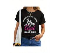 Shein Never Underestimate A With A Quad Bike Atv Woman Women T-Shirt Soft Black 220gsm Pure Tee- S-XXL, Stylish Print, Perfect For Everyday WearSummer Leisu