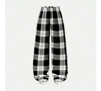 Shein Niñas preadolescentes Ropa deportiva de microfibra a cuadros para uso diario, pantalones de pierna ancha con motivos de fútbol/soccer, negro y blanc