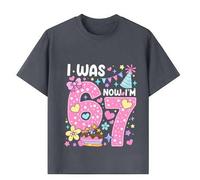Shein Niña preadolescente "YO TENÍA 6, AHORA TENGO 7" Impresión de elemento de cumpleaños creativo de 6-7 años, adecuado para regalo de cumpleaños, ropa de