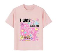 Shein Niña preadolescente "YO TENÍA 6, AHORA TENGO 7" Impresión de elemento de cumpleaños creativo de 6-7 años, adecuado para regalo de cumpleaños, ropa de