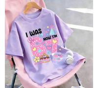 Shein Niña preadolescente "YO TENÍA 6, AHORA TENGO 7" Impresión de elemento de cumpleaños creativo de 6-7 años, adecuado para regalo de cumpleaños, ropa de