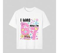 Shein Niña preadolescente "YO TENÍA 6, AHORA TENGO 7" Impresión de elemento de cumpleaños creativo de 6-7 años, adecuado como regalo de cumpleaños para ropa