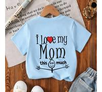 Shein Niño Joven-"MI Amor Mamá" Camiseta con Estampado de Letras, Tela Cómoda, Adecuada para Uso al Aire Libre, Diario, Uso en el Campus, Top Versátil para