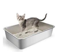 Shein Nobleza - Arenero para Gatos Grande en Acero Inoxidable 60x40x15cm - Borde Alto, Antiolores y Antideslizante, Ideal para Múltiples Gatos o Gatitos