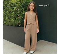 Shein Nova Glow Pantalones Rectos de Pierna Ancha con Rayas Tejidas Estilo Casual Street-Chic para Niñas Preadolescentes, Moda para Desplazamientos&Escuela,