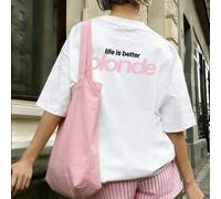 Shein Novedad de primavera/verano para mujeres: Versátil camiseta de algodón blanco "La vida es mejor rubia", imprescindible para looks retro y casuales