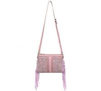 Shein Nueva bolsa cruzada con diseño de flores en relieve de color rosa, estilo retro occidental bohemio, con remaches, flecos, de moda para el verano, con