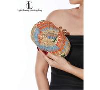 Shein Nueva bolsa de embrague tejida en espiral y colorida, bolsa de noche tejida anudada vintage, bolso de mano tejido de paja para playa y vacaciones, bol