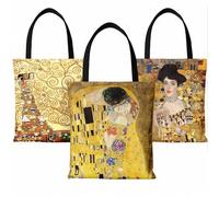 Shein Nueva bolsa de lona con estampado de obra de arte simbolista de Gustav Klimt, de doble cara, bolso de hombro para mujer, bolso de mano para ir al trab
