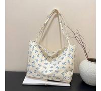 Shein Nueva bolsa de lona lavada con moño de alta calidad en estilo azul casual y versátil coreano, para ir y venir, viajes, compras, vuelta al cole, de gra