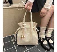 Shein Nueva bolsa de playa de verano tejida, bolso de hombro casual para ir y venir, cierre de cordón, gran capacidad y versátil para mujeres