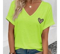 Shein Nueva camiseta casual de moda para mujer con elementos de estampado de corazón y leopardo, cuello en V