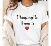 Shein Nueva camiseta de manga corta primavera/verano con estampado de corazones franceses, Mameunette D'Amour, estilo casual y estilizador para mujer.