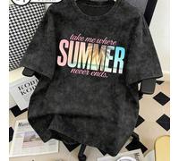 Shein Nueva camiseta de verano para mujer de talla grande "Llévame a un lugar donde el verano nunca termine" con estampado de letras, camiseta gráfica vinta