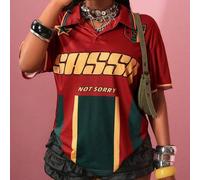 Shein Nueva camiseta polo de mujer versátil básica para uso diario, apta para festivales de música del verano 2025, Pascua, estilo occidental, nómada, fiest