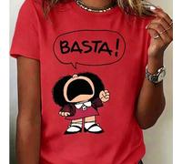 Shein Nueva Camiseta Primavera/Verano - Con un Personaje de Dibujos Animados Gritando "¡BASTA!" - Perfecta para Deportes, Fitness y Correr. Diseño Elegante.