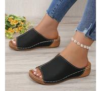 Shein Nueva colección de primavera/verano Mules negras cómodas de mujeres con plataformas gruesas y tacones de cuña (suela de poliuretano con pequeños aguje