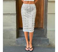 Shein Nueva falda de cintura baja de longitud media con estampado romántico de lunares en blanco y negro, para primavera/verano