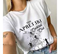 Shein Nueva llegada de primavera Camiseta de algodón para mujeres para relajación y reuniones sociales, inspirada en el club de cócteles après-ski - Corte h